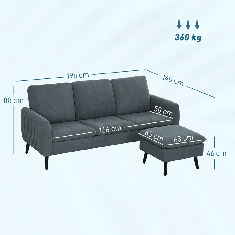 HOMCOM 3 Seater Corner Sofa Couch Settee with Chaise Lounge, Charcoal Grey