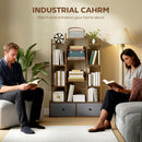 HOMCOM 12-Tier Bookshelf, Bookcase w/ 2 Folding Drawer, Rustic Brown