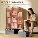 HOMCOM 12-Tier Bookshelf, Bookcase w/ 2 Folding Drawer, Rustic Brown