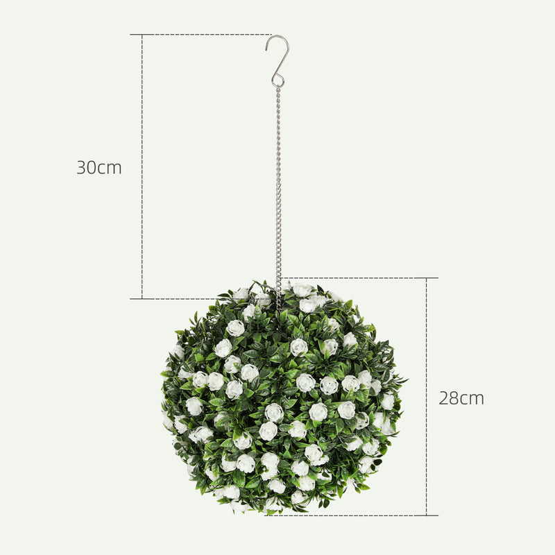 HOMCOM Set of 2 Artificial Plant Topiary Rose Balls, Faux Plants