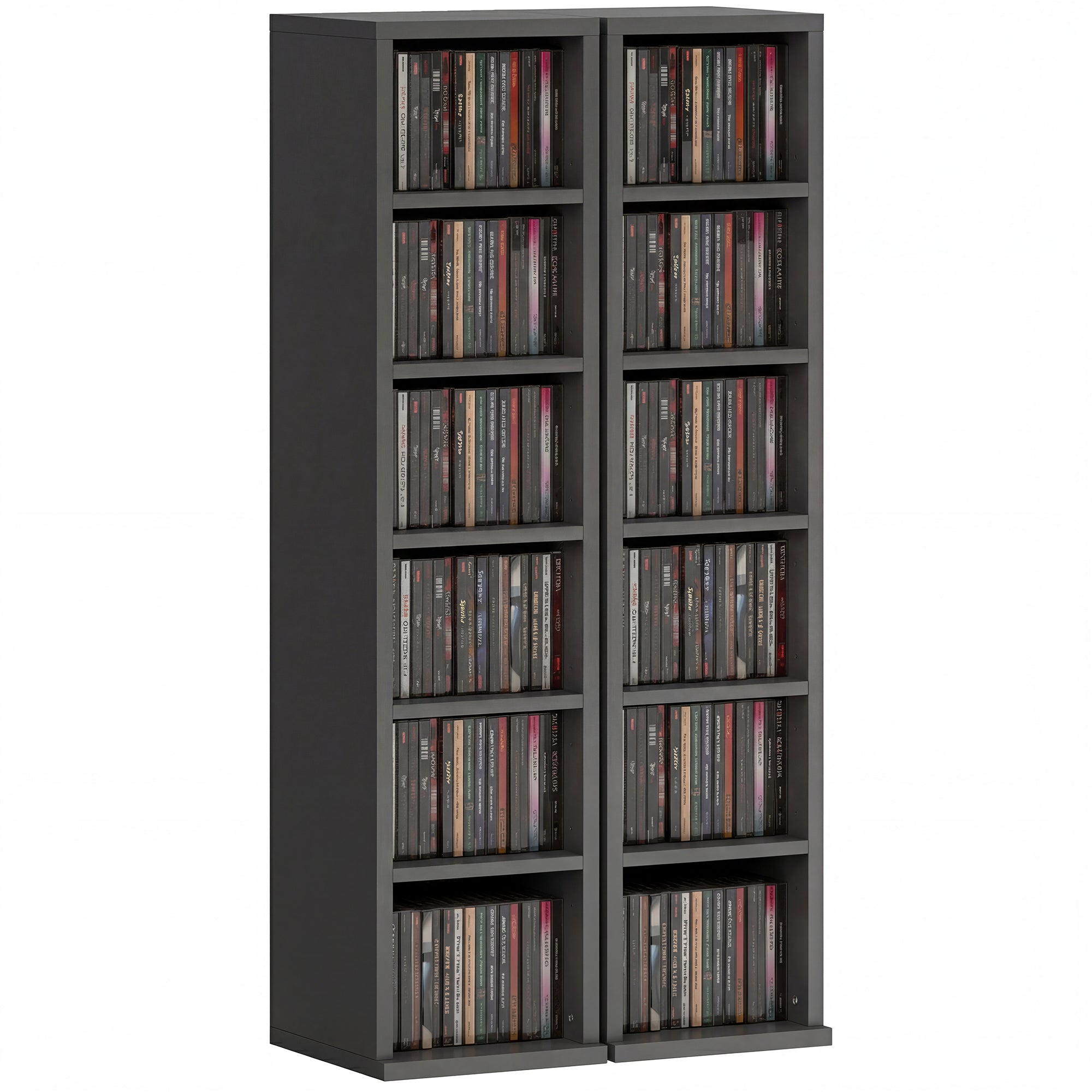 HOMCOM Set of 2 CD Storage Units DVD Shelf with Adjustable Shelves, Bl