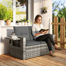 Outsunny Rattan Garden Sofa with Hidden Side Trays 2 Seater, Dark Grey