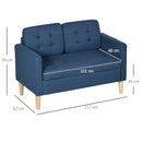 HOMCOM Compact Loveseat Sofa 2 Seater Sofa with Storage and Wood Legs Blue
