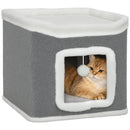 PawHut Cat House for Indoor Kittens, 2-Level Cat Cave Bed, Grey