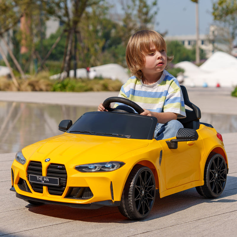 AIYAPLAY 12V Yellow BMW M4 Licensed Kids Electric Car w/ Remote, Suspension