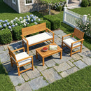 Outsunny 4 Seater Wooden Garden Furniture Set with Loveseat, Chairs, Table