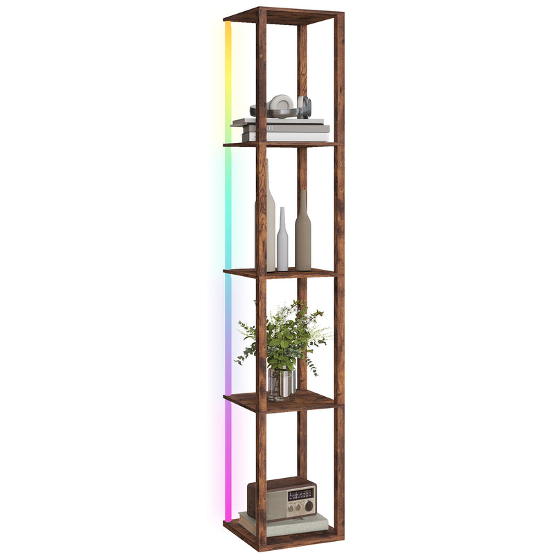 HOMCOM RGB LED Floor Lamp with Shelves and Remote Control for Bedroom