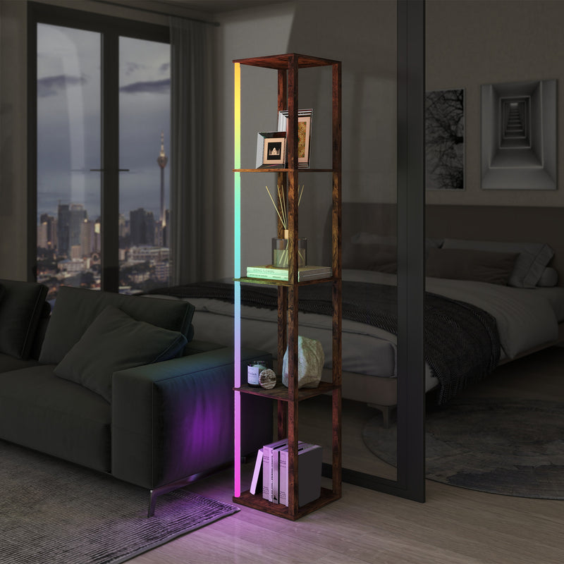 HOMCOM RGB LED Floor Lamp with Shelves and Remote Control for Bedroom