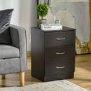HOMCOM Modern 3 Drawers Side Table, Bedside Table with Wood Effect, Black