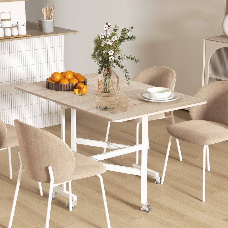 HOMCOM Drop Leaf Table With Wheels Folding Dining Table For Small Spaces, Nature