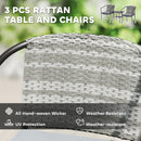 Outsunny 3 PCS Rattan Bistro Set with Cushions Glass Top Coffee Table and Chairs