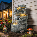 Outsunny Outdoor Water Fountain with 6-Tier Rock Style, LED Lights, Grey