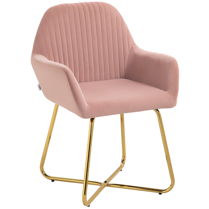 HOMCOM Modern Accent Chair Velvet-Touch Upholstered Armchair Pink