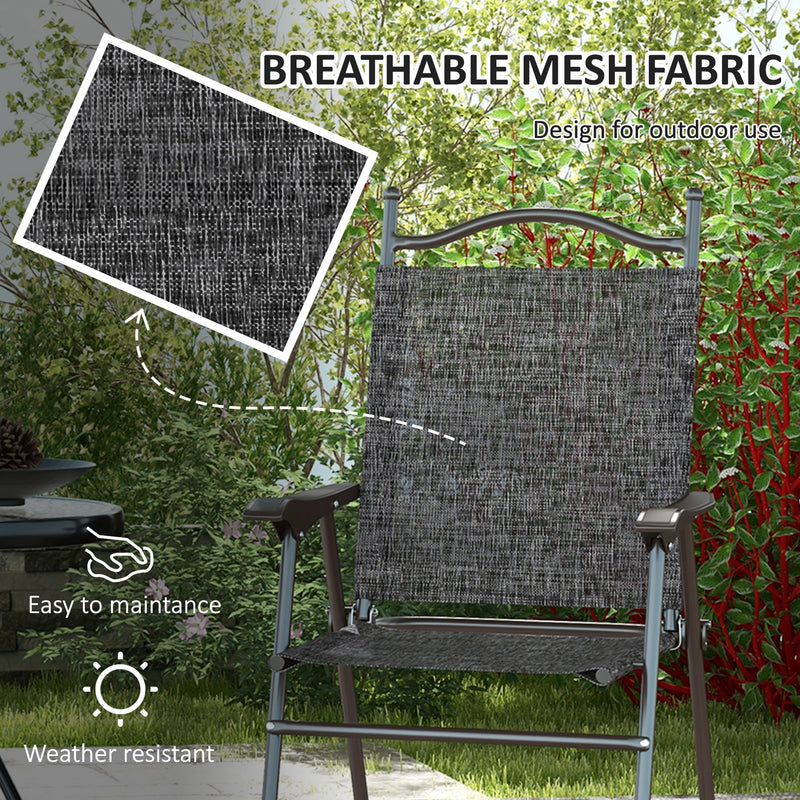 Outsunny Folding Chairs Set W/ Armrest, Breathable Mesh Fabric Seat - Grey/Brown
