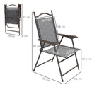 Outsunny Folding Chairs Set W/ Armrest, Breathable Mesh Fabric Seat - Grey/Brown