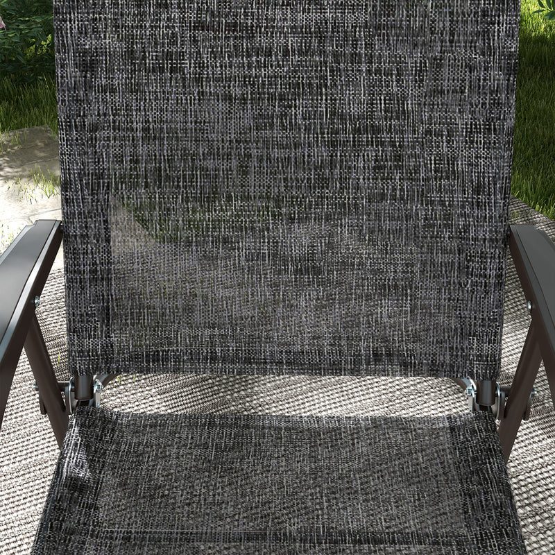 Outsunny Folding Chairs Set W/ Armrest, Breathable Mesh Fabric Seat - Grey/Brown