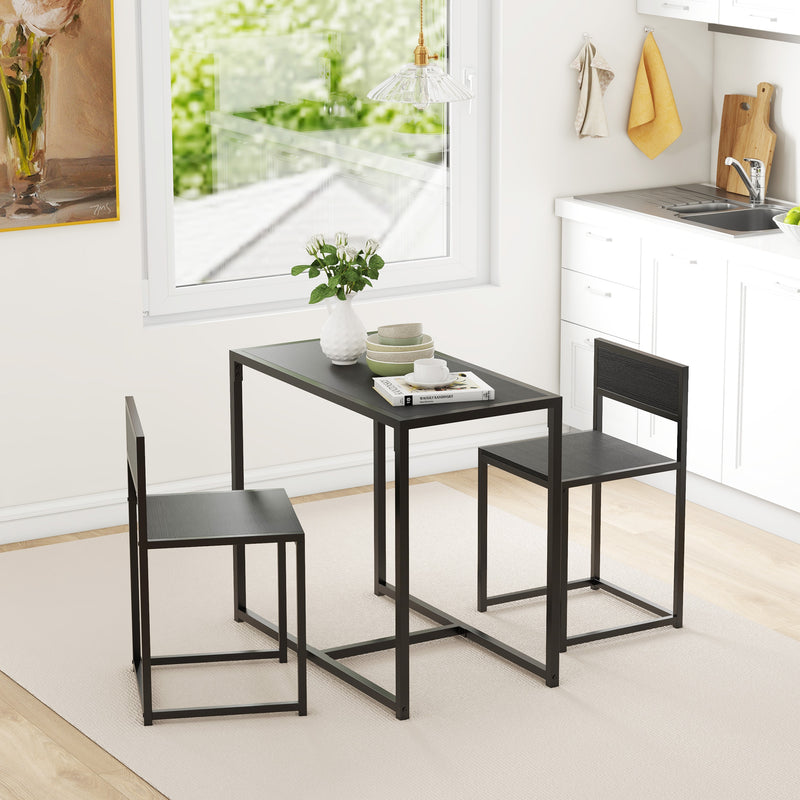 HOMCOM 3 Piece Dining Table Set with Metal Frame, Black