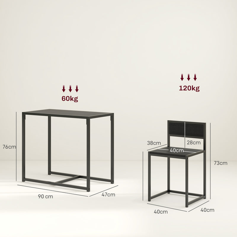 HOMCOM 3 Piece Dining Table Set with Metal Frame, Black
