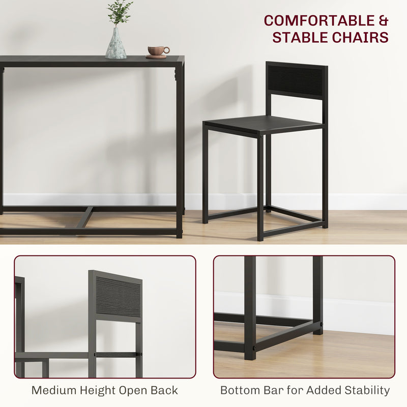 HOMCOM 3 Piece Dining Table Set with Metal Frame, Black