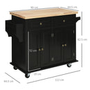 HOMCOM Rolling Kitchen Island Cart with Rubber Wood Top