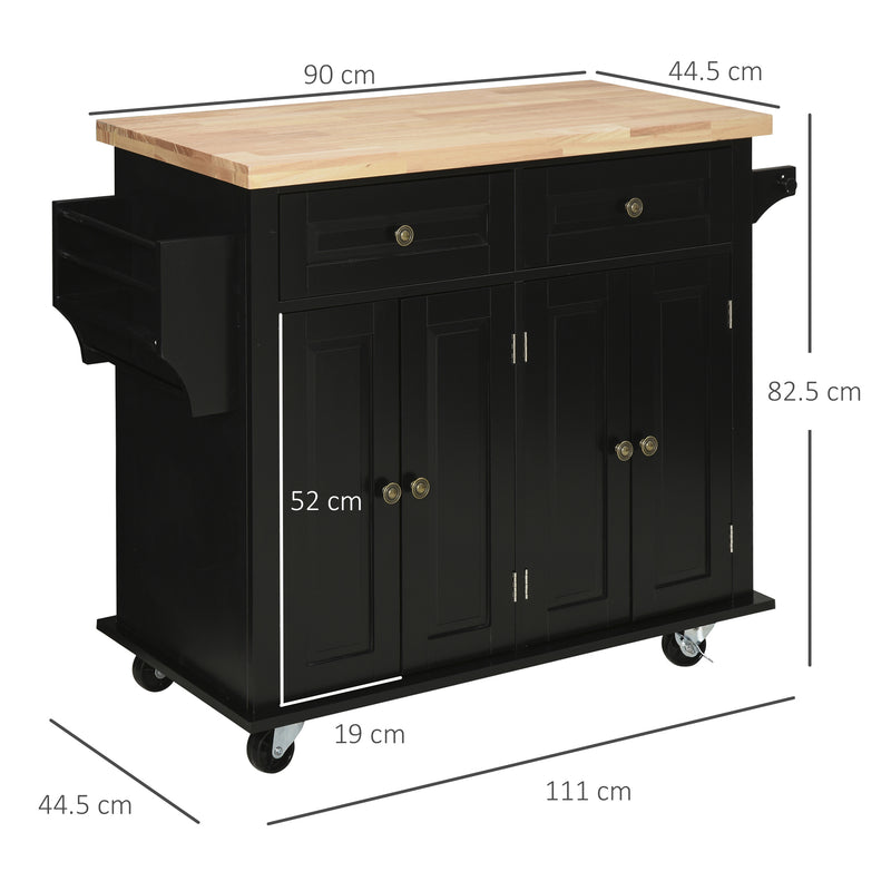HOMCOM Rolling Kitchen Island Cart with Rubber Wood Top