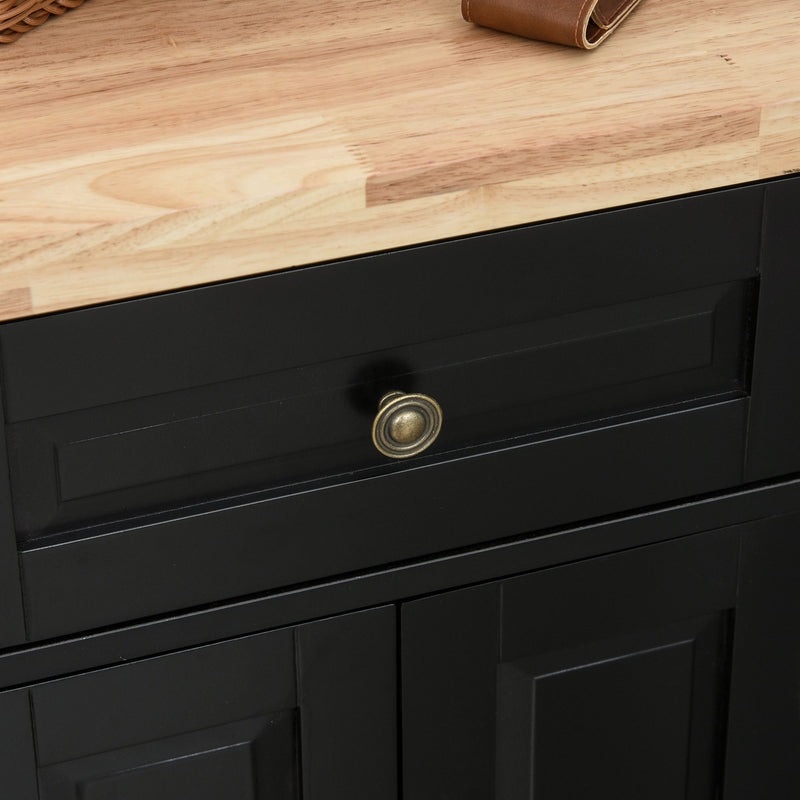 HOMCOM Rolling Kitchen Island Cart with Rubber Wood Top