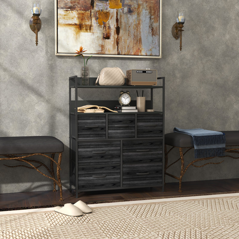 HOMCOM Bedroom Chest of Drawers 7 Drawer Dresser w/ Shelves