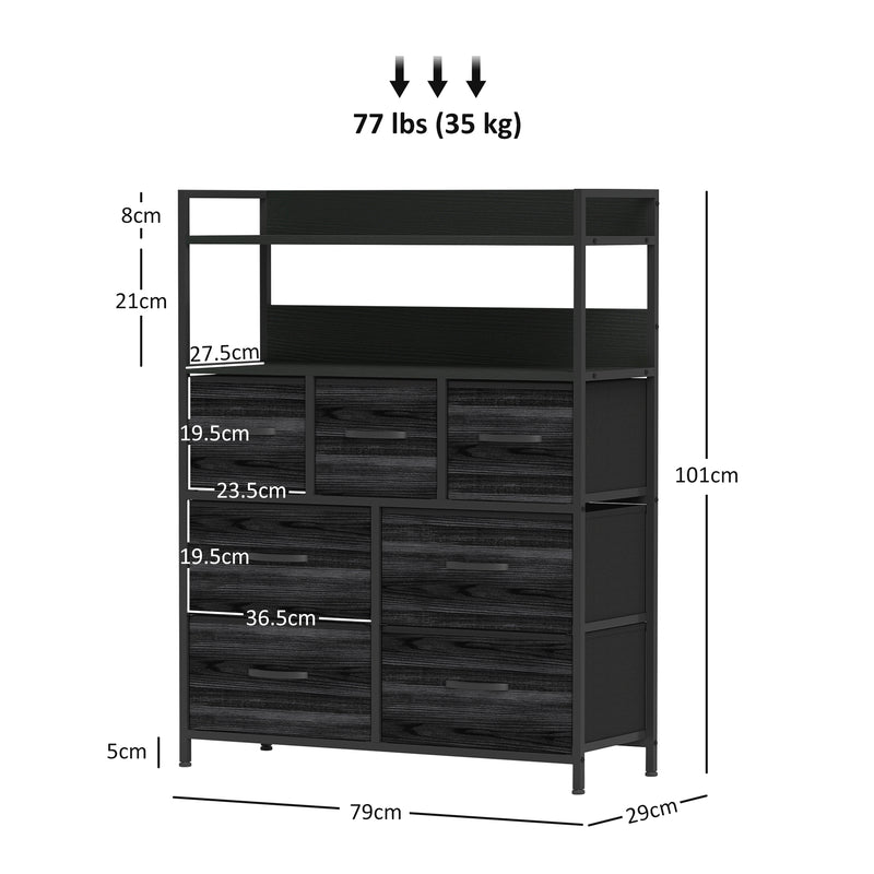HOMCOM Bedroom Chest of Drawers 7 Drawer Dresser w/ Shelves