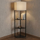 HOMCOM Corner Modern Floor Lamp with Shelves, Dimmable Standing Lamp, Black