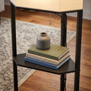 HOMCOM Corner Modern Floor Lamp with Shelves, Dimmable Standing Lamp, Black