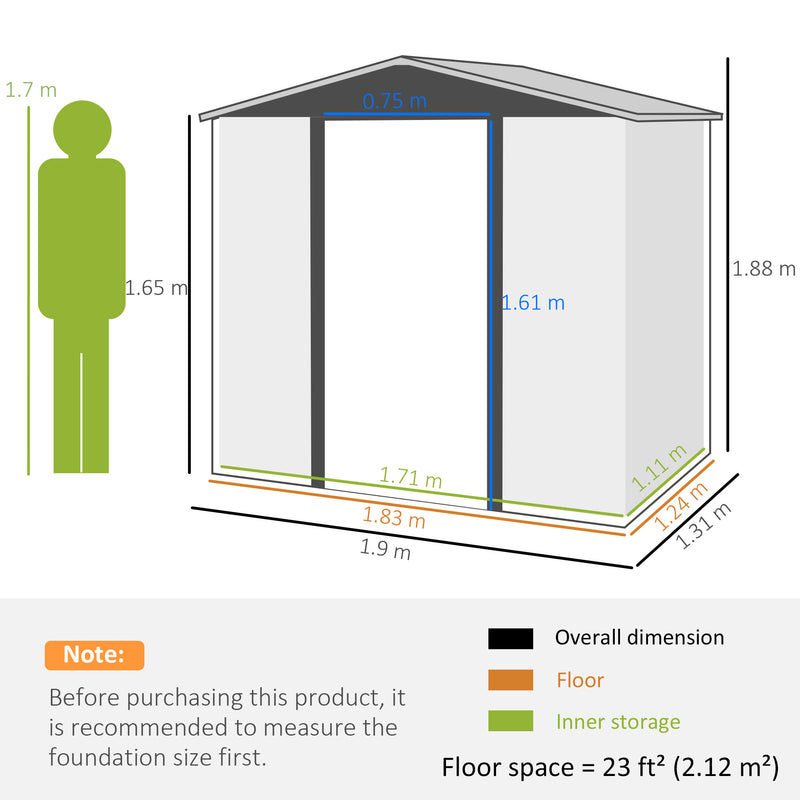 Outsunny 6.2 x 4.3ft Garden Metal Shed with Vent for Garden, Patio, Oak