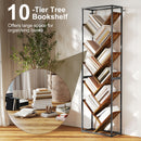 HOMCOM 10 Tier Tree Bookshelf Industrial Tall Bookcase Rustic Brown Black