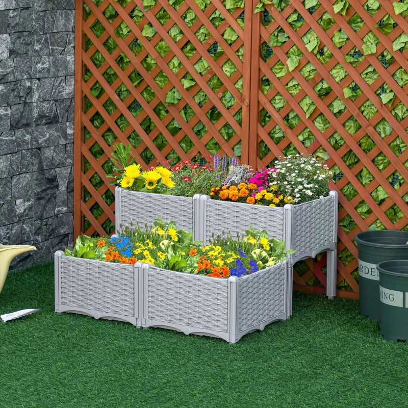 Outsunny Raised Bed Plastic Set of 4 40x40x44cm -  Grey