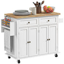 HOMCOM Rolling Kitchen Island Cart with Rubber Wood Top