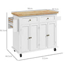 HOMCOM Rolling Kitchen Island Cart with Rubber Wood Top