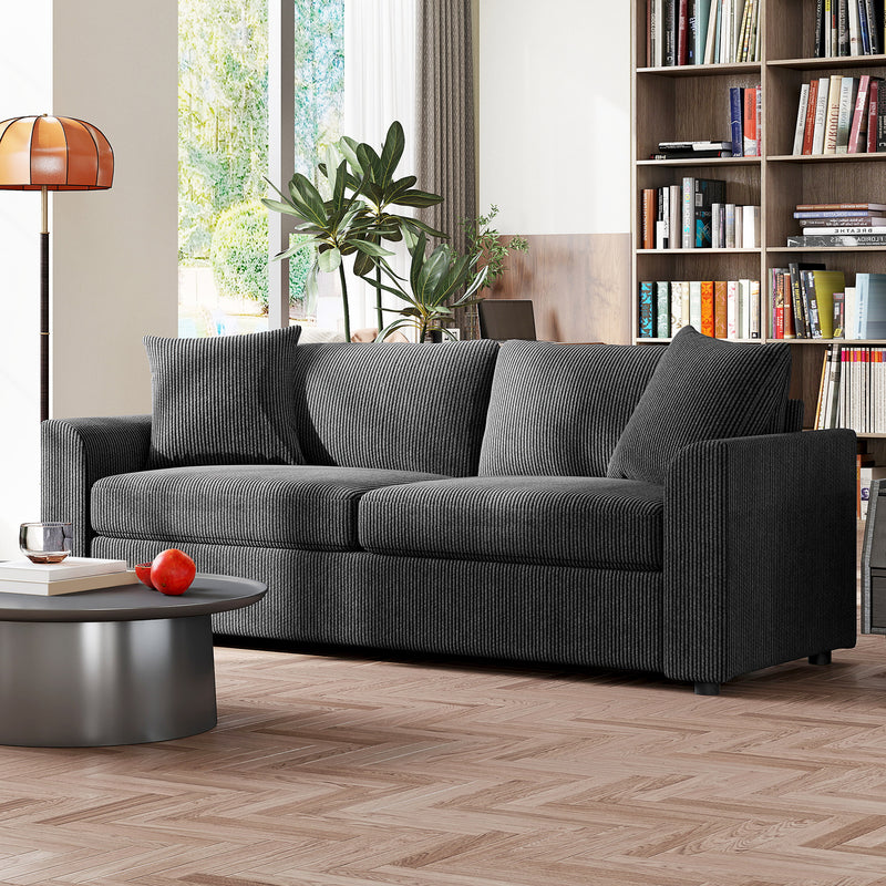HOMCOM 212 Cm Upholstered Jumbo Cord Sofa Couch With Spring Cushion