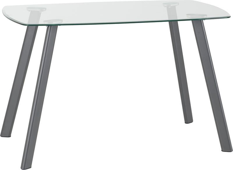 ABBEY SMALL DINING SET (X4 CHAIRS) - CLEAR GLASS/GREY/GREY PU
