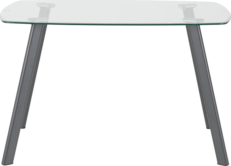 ABBEY SMALL DINING SET (X4 CHAIRS) - CLEAR GLASS/GREY/GREY PU