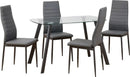 ABBEY SMALL DINING SET (X4 CHAIRS) - CLEAR GLASS/GREY/GREY PU