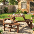 Outsunny 6 Person Fir Wood Table Bench Set Outdoor Garden Patio, Carbonized