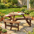 Outsunny 6 Person Fir Wood Table Bench Set Outdoor Garden Patio, Carbonized