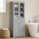 HOMCOM Kitchen Cupboard Storage Cabinet Adjustable Shelves, Glass Door, Grey