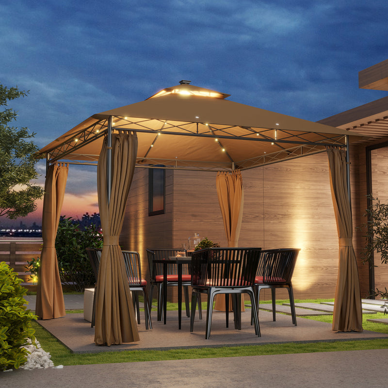 Outsunny 3 x 3 m Double Roof Outdoor Gazebo with Curtains, Dark Grey