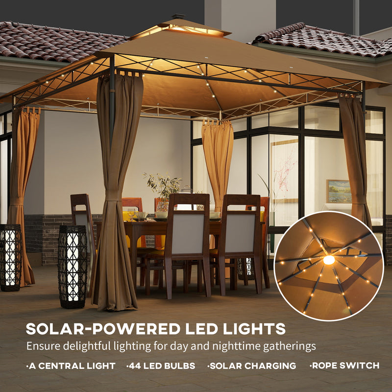 Outsunny 3 x 3 m Double Roof Outdoor Gazebo with Curtains, Dark Grey