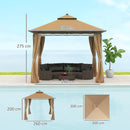 Outsunny 3 x 3 m Double Roof Outdoor Gazebo with Curtains, Dark Grey