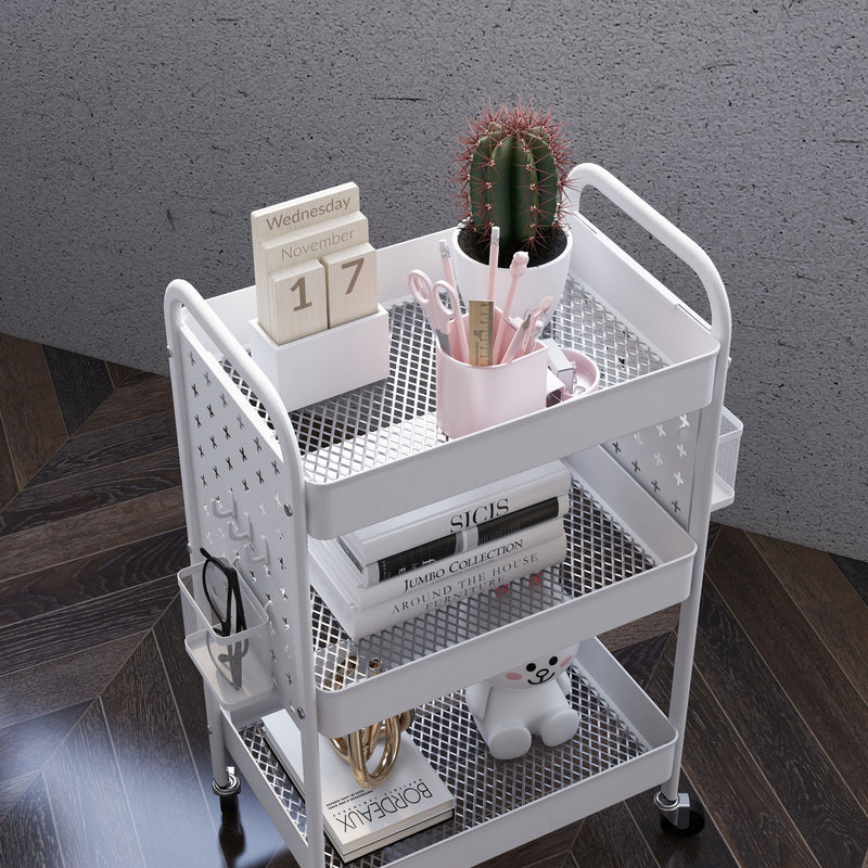 HOMCOM Rolling Utility Cart With 3 Mesh Basket, 2 Boxes, 6 Hooks For Kitchen/Bathroom