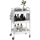 HOMCOM Rolling Utility Cart With 3 Mesh Basket, 2 Boxes, 6 Hooks For Kitchen/Bathroom