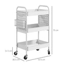 HOMCOM Rolling Utility Cart With 3 Mesh Basket, 2 Boxes, 6 Hooks For Kitchen/Bathroom