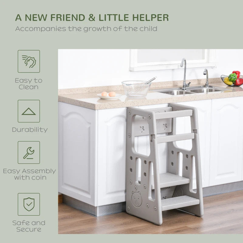 HOMCOM Kids Plastic Step Stool -  Grey