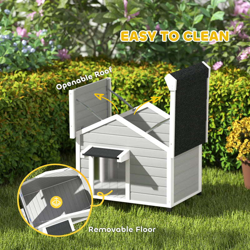 PawHut Wooden Dog House with Openable Roof, Removable Floor, Light Grey